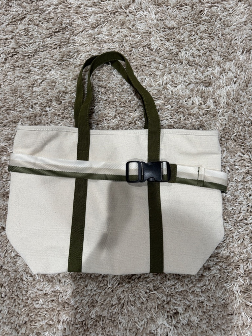 DSW Cream Canvas Tote with Olive Green Straps